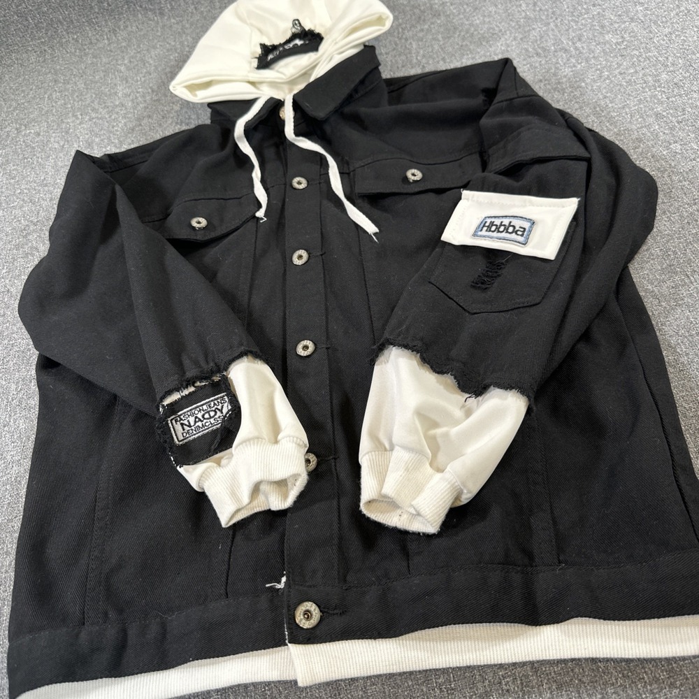 Rue21 Black Denim Y2K Skater Trucker Jacket Gothcore‎ Size Large